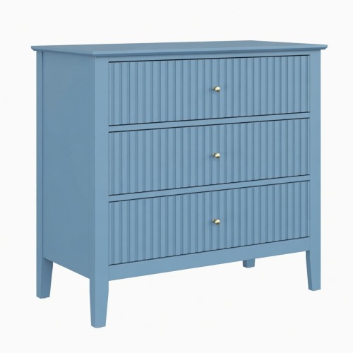 32" Wide Mint Light Blue Fluted 3-Drawer Nightstand, Large Modern Bedroom End Table - Metal & Wood - Engineered Wood - Metal & Wood
