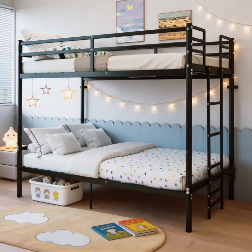 Bunk Bed with Ladder and high Guardrail, Able to Split, Metal Bunk Bed, Storage Space, Noise Free,Twin Over Twin Size,Black - Modern - Bathroom - Box Spring Not Required