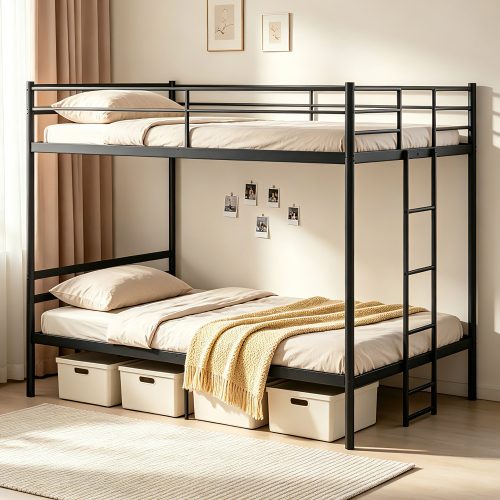 Full over Full Metal Bunk Bed, Heavy Duty Bunk Bed Frame with High Weight Capacity 660/770lbs, Safety Guardrail & Integrated Ladder, Space-Saving Design for Kids, Teens, Adults, Black - Modern - Bathroom - Twin - Box Spring Not Required