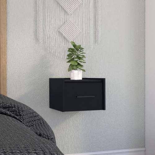 Boa Floating Nightstand , End Table, Side Table Wall-Mounted Single Drawer Design with Handle- Black - Bedroom - Particle Board - Particle Board
