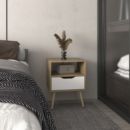 Wenden 21" High Nightstand, One Drawer, One Open Shelf, Natural Oak, White - Multicolor - MDF - Modern - Bedroom