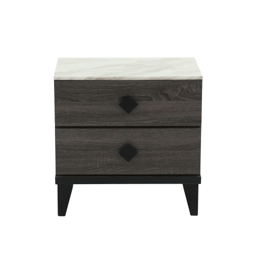 Two-tone Finish Wooden Nightstand with 2 Drawers, Foil Grey - Particle Board+MDF - Bedroom
