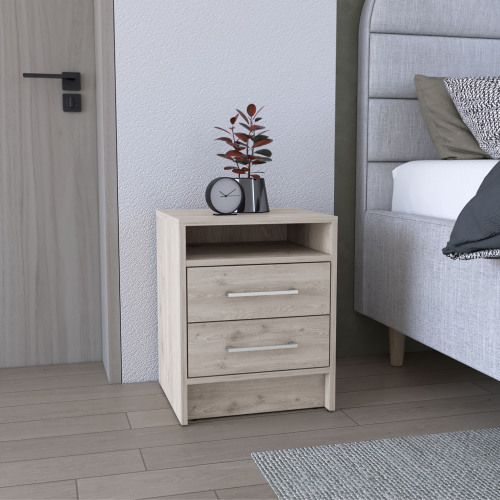 Eter Nightstand , End Table, Side Table Superior Top, Two Drawers -Light Gray - Particle Board - Particle Board - Modern - 2 Drawers - Shelf - Rectangle - Bedroom