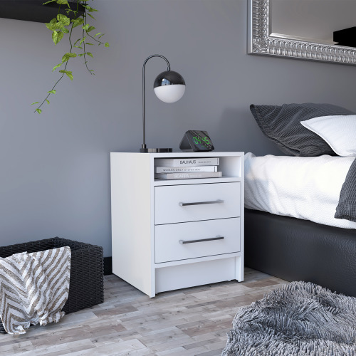 Eter Nightstand , End Table, Side Table Superior Top, Two Drawers -White - Particle Board - Particle Board - Modern - 2 Drawers - Shelf - Rectangle - Bedroom
