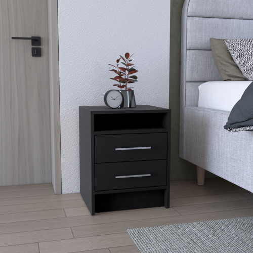 Greter 24"  Two-Drawer Night Stand  With open shelf Black - Particle Board - Not Specified - Not Specified - Not Specified - Not Specified - Not Specified - Not Specified