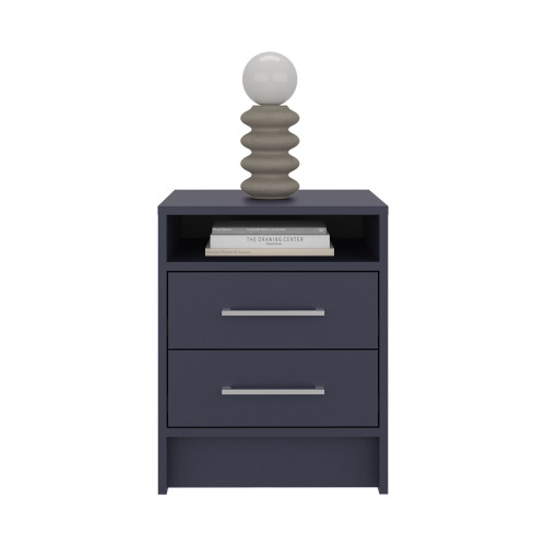 Eter Nightstand with Two Drawers and One Open Storage Shelf, Modern Bedroom Storage - White - Particle Board - Not Specified - 2 Drawers - Not Specified - Not Specified - Primary Living Space