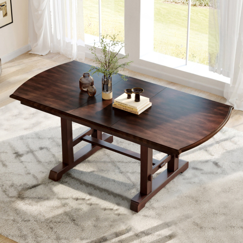 59"-77" Extendable Dining Table, Farmhouse Wooden Kitchen Table with Removable Leaf, Large Expanding Table for 4-8 (Cherry) - MDF + ACACIA - American Design,Classic,Mid-Century Modern - Acacia - Rectangular - H-shape - Not Specified - Not Specified - Not Specified - Not Specified - Not Specified - Not Specified - Not Specified - Not Specified - Not Specified - Not Specified - Not Specified - Not Specified - Not Specified