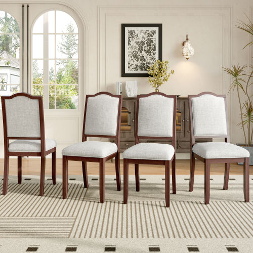 Farmhouse Dining Chairs Set of 4, Upholstered Dining Chairs with High Back, Modern Seating for Kitchen, Bedroom & Living Room(Beige+Cherry) - Rubber Wood - American Design,Classic,Mid-Century Modern - Rubberwood - Not Specified - Not Specified - Foam - Not Specified - Not Specified - Not Specified - Not Specified - Not Specified - Not Specified - Not Specified - Not Specified - Not Specified - Not Specified - Not Specified - Not Specified