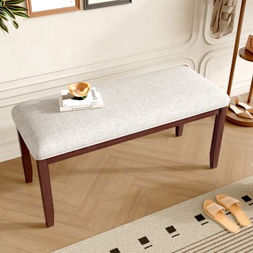 Upholstered Bench for Bedroom End of Bed,38-inch Entryway Bench for Living Room,Dining Bench with Padded Seat and Solid Wood Leg for Kitchen Bedroom,Indoor and Hallway (Bench, Beige+Cherry) - Rubber Wood - American Design,Classic,Mid-Century Modern - Rubberwood - Not Specified - Not Specified - Foam - Not Specified - Not Specified - Not Specified - Not Specified - Not Specified - Not Specified - Not Specified - Not Specified - Not Specified - Not Specified - Not Specified
