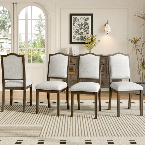 Farmhouse Dining Chairs Set of 4, Upholstered Dining Chairs with High Back, Modern Seating for Kitchen, Bedroom & Living Room(Beige+Brown) - Rubber Wood - American Design,Classic,Mid-Century Modern - Rubberwood - Not Specified - Not Specified - Foam - Not Specified - Rubberwood - Not Specified - Not Specified - Not Specified - Not Specified - Not Specified - Not Specified - Not Specified - Not Specified - Not Specified - Not Specified