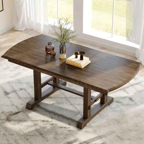 59"-77" Extendable Dining Table, Farmhouse Wooden Kitchen Table with Removable Leaf, Large Expanding Table for 4-8 (Brown) - MDF + ACACIA - American Design,Classic,Mid-Century Modern - Acacia - Rectangular - H-shape - Not Specified - Not Specified - Not Specified - Not Specified - Not Specified - Not Specified - Not Specified - Not Specified - Not Specified - Not Specified - Not Specified - Not Specified - Not Specified