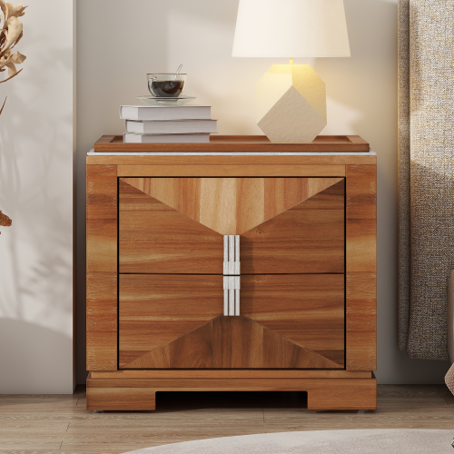 Mid-Century Modern Nightstand, 2 Drawers Wide Sofa Side Table,Wood Diamond Shaped End Table with Storage,Closet with Heavy Duty Base,Small Bedside Table for Bedroom,Living Room,Entrance, Light Brown - MDF