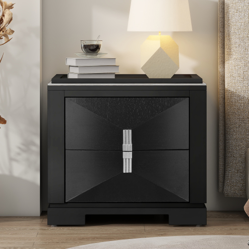 Mid-Century Modern Nightstand, 2 Drawers Wide Sofa Side Table,Wood Diamond Shaped End Table with Storage,Closet with Heavy Duty Base,Small Bedside Table for Bedroom,Living Room,Entrance,Black - MDF