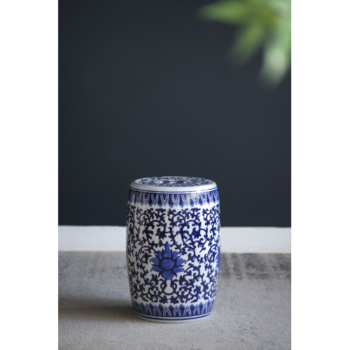 Ceramic Garden Stool, Blue and White Small Side Tabel, D11" x 16" - Porcelain