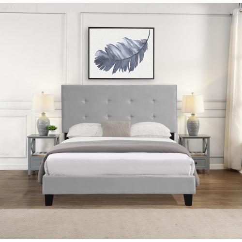 Queen Size Upholstered Platform Bed Frame with pull point Tufted Headboard, Strong Wood Slat Support, Mattress Foundation, No Box Spring Needed, Easy Assembly, Gray - Velvet - Not Specified - Not Specified - Not Specified - Not Specified