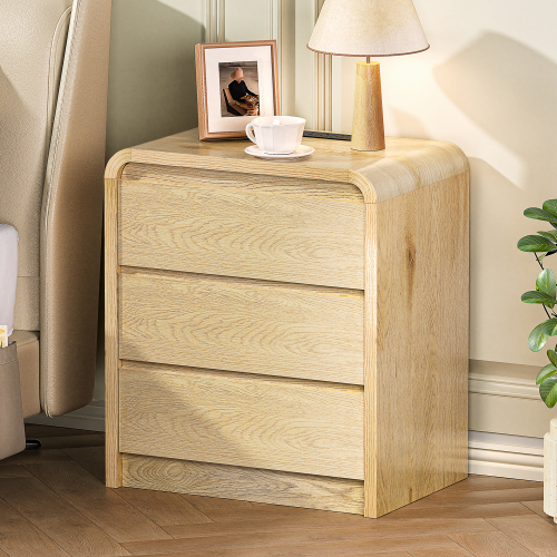 Modern Night Stand with Charging Station, 25" Tall Wood Nightstand Bedside Table with 3 Drawers & USB Ports, Mid-Century End Table for Bedroom (Nature Smooth, 3 Drawers) - Engineered Wood - Engineered Wood