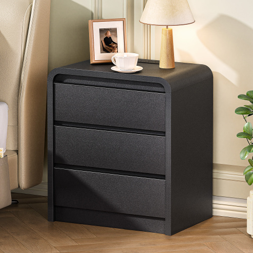 Modern Night Stand with Charging Station, 25" Tall Wood Nightstand Bedside Table with 3 Drawers & USB Ports, Mid-Century End Table for Bedroom (1, Black Smooth, 3 Drawers) - Engineered Wood - Engineered Wood - Not Specified