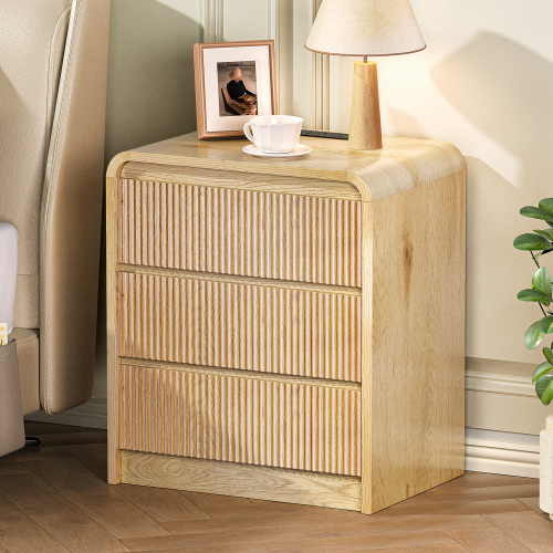 Modern Fluted Night Stand with Charging Station, 25" Tall Wood Nightstand Bedside Table with 3 Drawers & USB Ports, Mid-Century End Table for Bedroom (1, Nature Fluted, 3 Drawers) - Engineered Wood - Engineered Wood - Not Specified - Not Specified - Not Specified