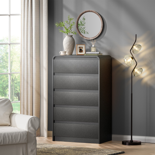 Dresser for Bedroom Wood with 5 Drawers Modern Chest of Drawers for Closet 45" Tall Dresser TV Stand with Storage Curved Design Dressers for Bedroom, Living Room, Hallway (Black) - Engineered Wood - Engineered Wood - Not Specified - Not Specified - Not Specified