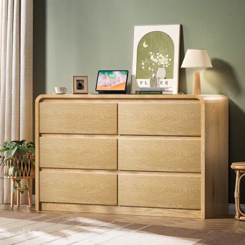 6 Drawer Dresser for Bedroom, Natural Modern Wood Chest of Drawers & Closet Organizer, Cabinet with Fluted Panel for Bedroom, Living Room, Hallway (Smooth Nature, 6 Drawers) - Engineered Wood - Engineered Wood - Not Specified - Not Specified - Not Specified