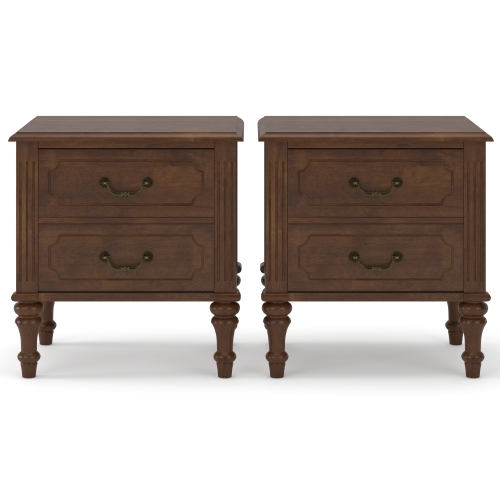 Farmhouse Nightstand with 2 Drawer, Traditional Wood Bedside Table, Wood Storage End Table with 4 Solid Wood Feet, Metal Handle, Traditional wood-on-wood drawer glides, Easy Assembly, Walnut,2-Piece - MDF,Rubber Wood - 2 Drawers - Drawer Storage - Primary Living Space - Rubberwood - Not Specified - Not Specified