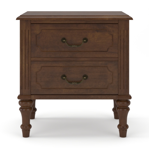 Fluted Nightstand 1-Piece Set  20.87" Wide Side Table with 2 Drawers, Mid Century Modern Wood NightStand with Metal Handle Wooden Bedside End Table for Bedroom Walnut - Rubber,Solid Wood - Drawer Storage - Not Specified - Rubberwood - Not Specified - Not Specified