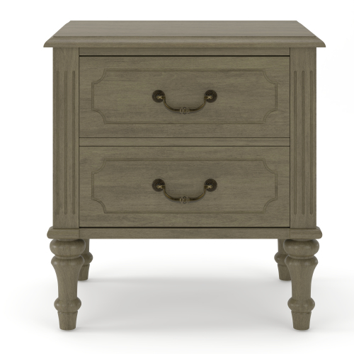 Fluted Nightstand 1-Piece Set  20.87" Wide Side Table with 2 Drawers, Mid Century Modern Wood NightStand with Metal Handle Wooden Bedside End Table for Bedroom Antique Bronze - Rubber,Solid Wood - Drawer Storage - Not Specified - Rubberwood - Not Specified - Not Specified