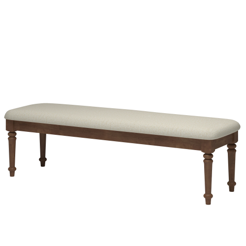 59.8-inch Upholstered Bed Bench, Farmhouse Wood Ottoman with Turned Rubberwood Legs and Beige Linen Seat, Traditional Dining Entryway Bench, Walnut - Linen,Solid Wood - Not Specified - Not Specified - Primary Living Space