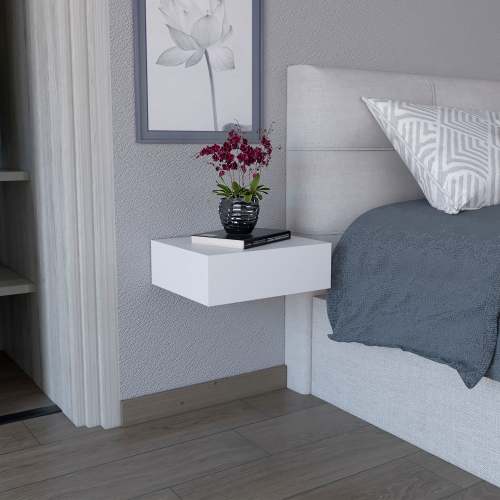 Milano Floating Nightstand , End Table, Side Table Wall-Mounted with Drawer -White -Bedroom - Particle Board - Particle Board - Not Specified - Not Specified - Not Specified - Not Specified - Not Specified