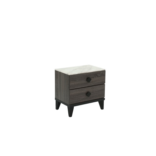 NIGHTSTAND in Dark Gray Oak (Rustic Accents) - Wood - Modern - 2 Drawers - Drawers - Bedroom