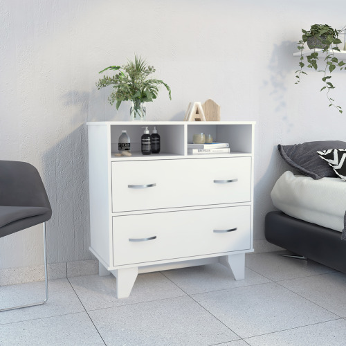 Aaron 2-Drawer 2-Shelf Dresser White - Particle Board