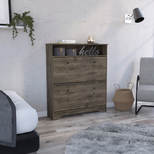 Calgary Shoe Rack, Superior Top, One Open Shelf, Two Extendable Shelves -Dark Brown - Particle Board - Particle Board - Modern - Bedroom