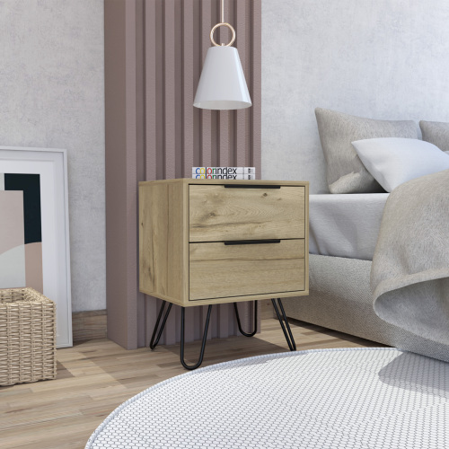 Light Oak 2-Drawer Rectangle Nightstand - Particle Board