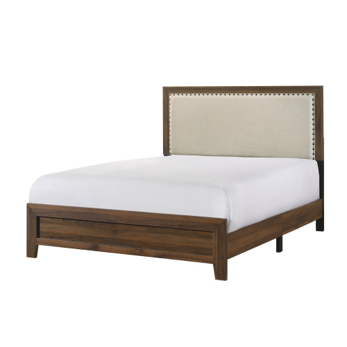 Brown Cherry Finish Fabric Upholstered Headboard Tufted Nailhead Trim 1pc Full Size Panel Bed Beautiful Wooden Bedroom Furniture - Not Specified - Not Specified - Not Specified - Bed Frame - Box Spring Required - Not Specified - Not Specified - Not Specified - Not Specified
