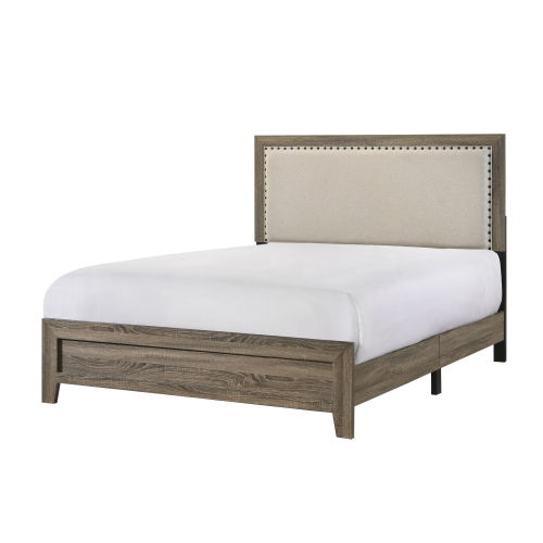 Grey Finish Fabric Upholstered Headboard Tufted Nailhead Trim 1pc Queen Size Panel Bed Beautiful Wooden Bedroom Furniture - Not Specified - Not Specified - Not Specified - Bed Frame - Box Spring Required - Not Specified - Not Specified - Not Specified - Not Specified