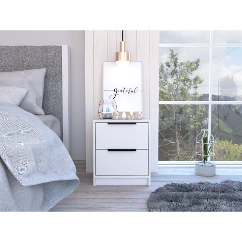 Modern Nightstand 19" H, Two Drawers, White - Particle Board - Particle Board