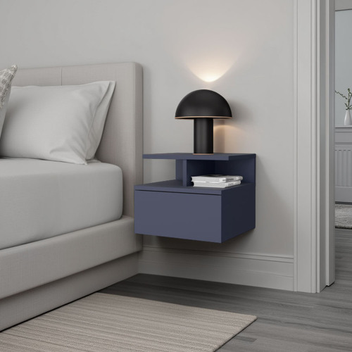 LEE JU Floating Nightstand, 1 Drawer, Open Shelf, Wall Mounted Design, Kronos Blue - Navy Blue - Particle Board - Melamine