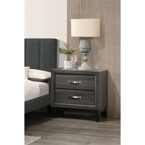 Two-Tone Wooden Nightstand with 2 Drawers, Foil Grey and Black - Grey+Black - Solid Wood+MDF - Bedroom