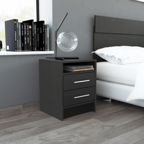 Eter Nightstand , End Table, Side Table Superior Top, Two Drawers -Black - Particle Board - Particle Board - Modern - 2 Drawers - Shelf - Rectangle - Bedroom