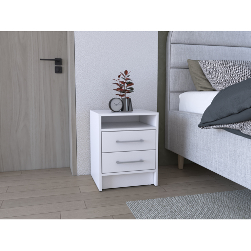 Greter 24"  Two-Drawer Night Stand  With open shelf - White - Particle Board - Not Specified - Modern - 2 Drawers - Not Specified - Rectangle - Bedroom