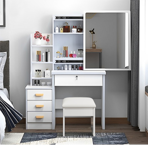 Fashion Vanity Desk with Mirror and Lights for Makeup and Chair, Vanity Mirror with Lights and Table Set with 3 Color Lighting Brightness Adjustable, 4 Drawers, White Color - MDF - Not Specified - Not Specified - Not Specified - Not Specified - Not Specified