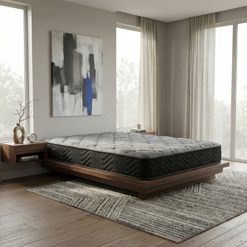 Hybrid 8 Inch Firm Twin Mattress with Pocketed Coils - Black+ Gray - Foam+Spring - Polyurethane Foam - Modern - Bedroom