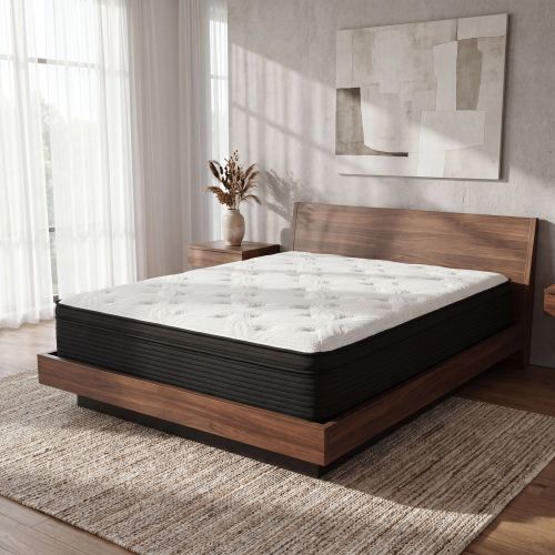 Hybrid 13 Inch Plush Full Mattress with Pocketed Coils - White+Black - Foam+Spring - Not Specified - Modern - Bedroom