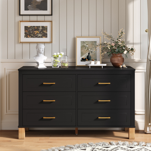 6-Drawer Double Dresser , Modern Storage Cabinet with Metal Handles & Solid Wood Legs, Dresser Drawer Organizer for Kids Bedroom, Heavy-Duty Wooden Dresser with Pre-Installed,Black - 47.24'' Black - Solid Wood+MDF - Solid Wood+MDF - Primary Living Space - Not Specified - Not Specified - Not Specified - Not Specified - Not Specified - Not Specified - Not Specified