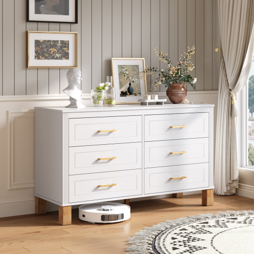 6-Drawer Double Dresser in White, Modern Storage Cabinet with Metal Handles & Solid Wood Legs, Dresser Drawer Organizer for Kids Bedroom, Heavy-Duty Wooden Dresser with Pre-Installed - 47.24'' White - Solid Wood+MDF - Solid Wood+MDF - Primary Living Space - Not Specified - Not Specified - Not Specified - Not Specified - Not Specified - Not Specified - Not Specified
