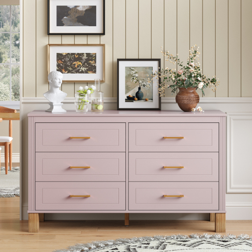 6-Drawer Double Dresser , Modern Storage Cabinet with Metal Handles & Solid Wood Legs, Dresser Drawer Organizer for Kids Bedroom, Heavy-Duty Wooden Dresser with Pre-Installed,Pink - 47.24'' Pink - Solid Wood+MDF - Solid Wood+MDF - Primary Living Space - 5 Or More Drawers - Chest - Not Specified - Not Specified - Not Specified - Not Specified - Not Specified